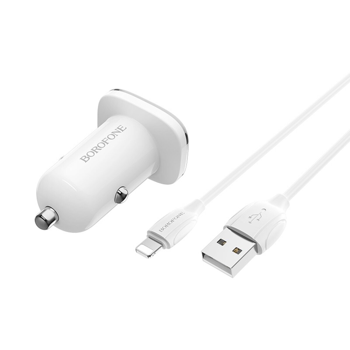 Автомобільний зарядний пристрій BOROFONE BZ12 double port in-car charger set with Lightning White