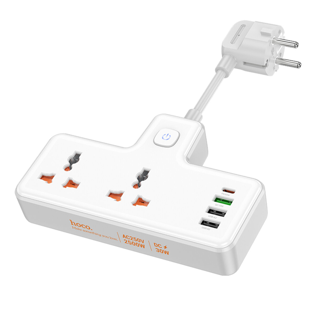 Мережевий подовжувач HOCO  AC12A Reise 2-position expansion socket(PD30W/1C3A) White