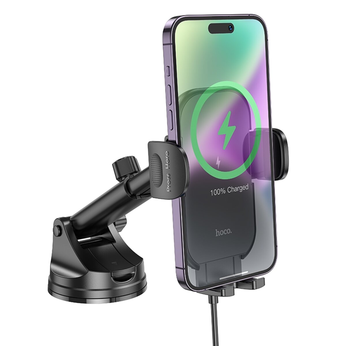 Автотримач для телефона з БЗП HOCO HW5 Journey wireless fast charging car holder(center console) Black