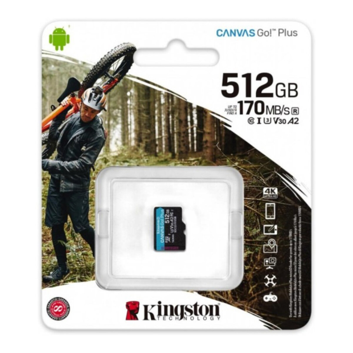 Карта пам'яті microSDXC (UHS-1 U3) Kingston Canvas Go Plus 512Gb class 10 A2 V30 (R170MB/s, W90MB/s)