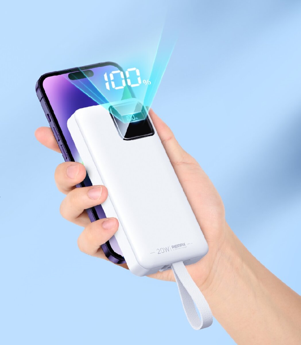 Зовнішній акумулятор REMAX Suji Series PD 20W+QC 22.5W  Fast Charging Cabled Power Bank 30000mAh  RPP-550 White