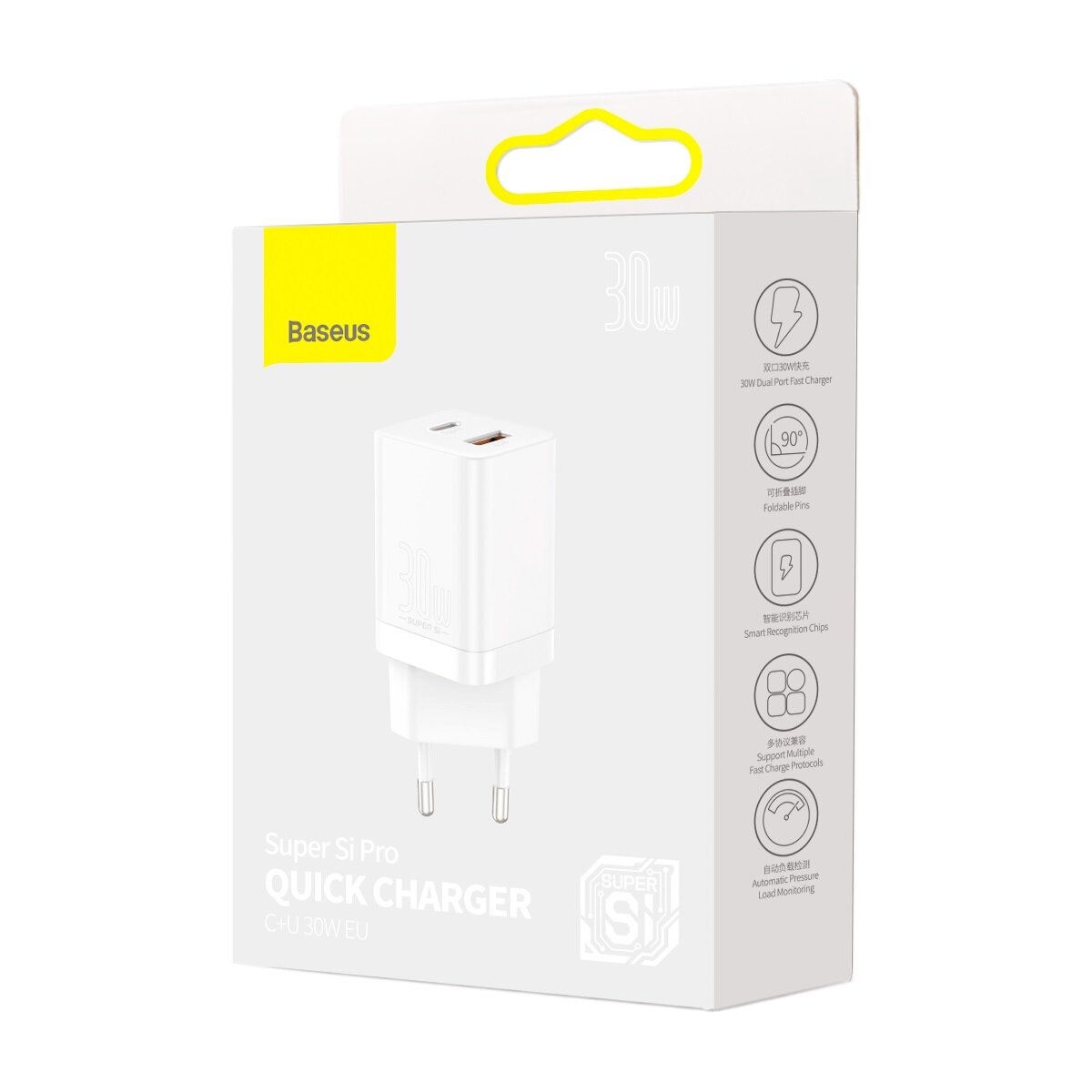 Мережевий зарядний пристрій Baseus Super Si Pro Quick Charger C+U 30W EU White