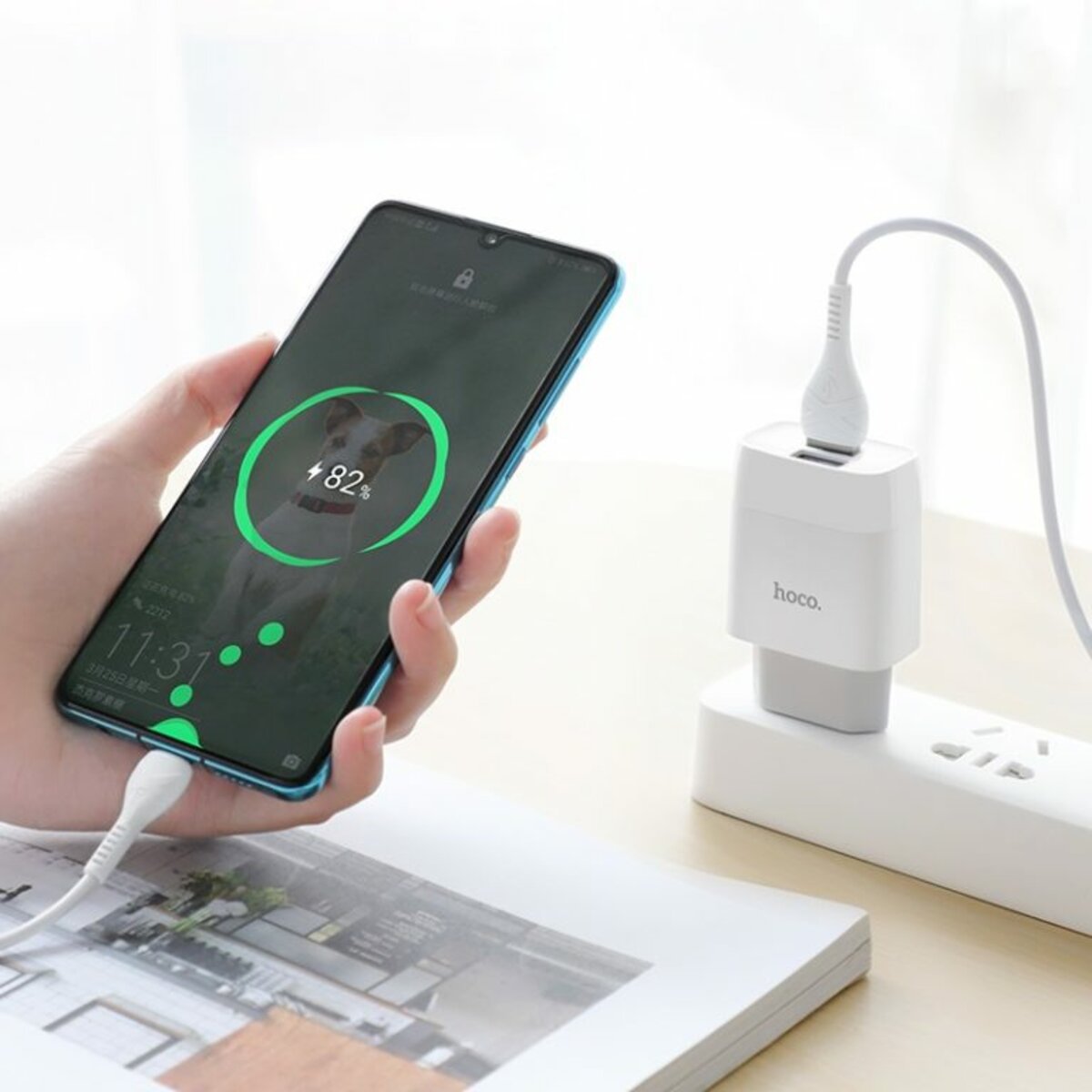 Мережевий зарядний пристрій HOCO C73A Glorious dual port charger set(Type-C) 12W White