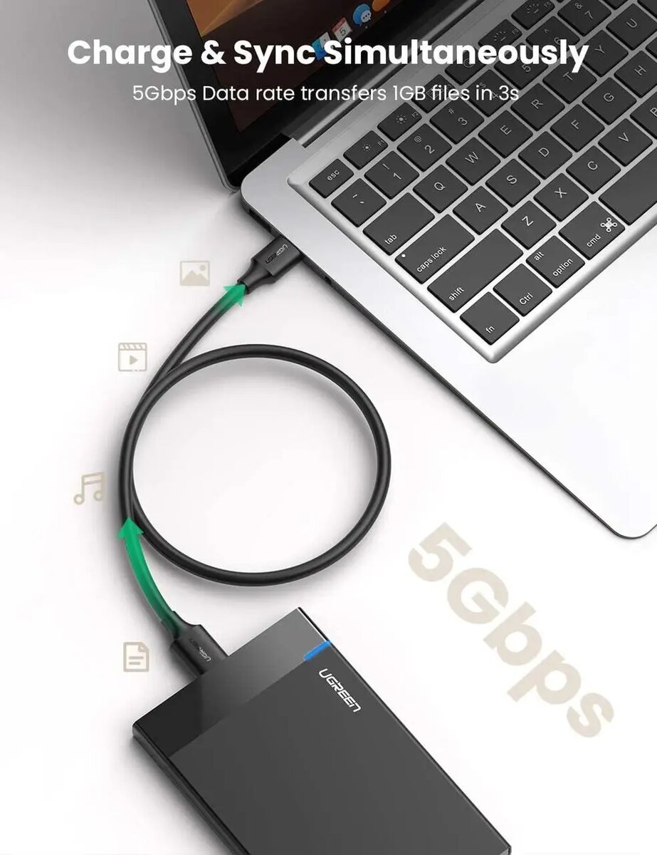 Кабель UGREEN US130 USB 3.0 A Male to Micro USB 3.0 Male Cable 2m (Black)(UGR-10843)