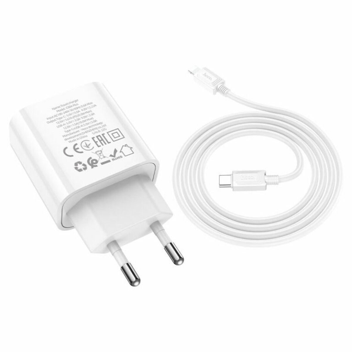 Мережевий зарядний пристрій HOCO C80A Plus Rapido PD20W+QC3.0 charger set(C to iP) White