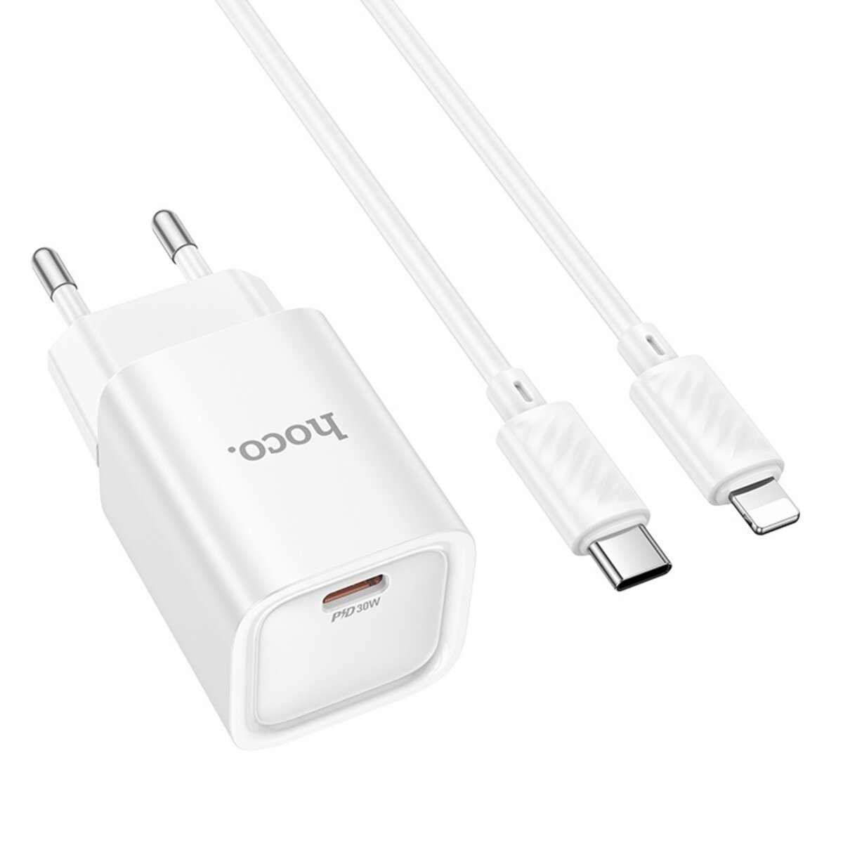 Мережевий зарядний пристрій HOCO C148A Charm single port PD30W charger set (C to iP) (EU) White
