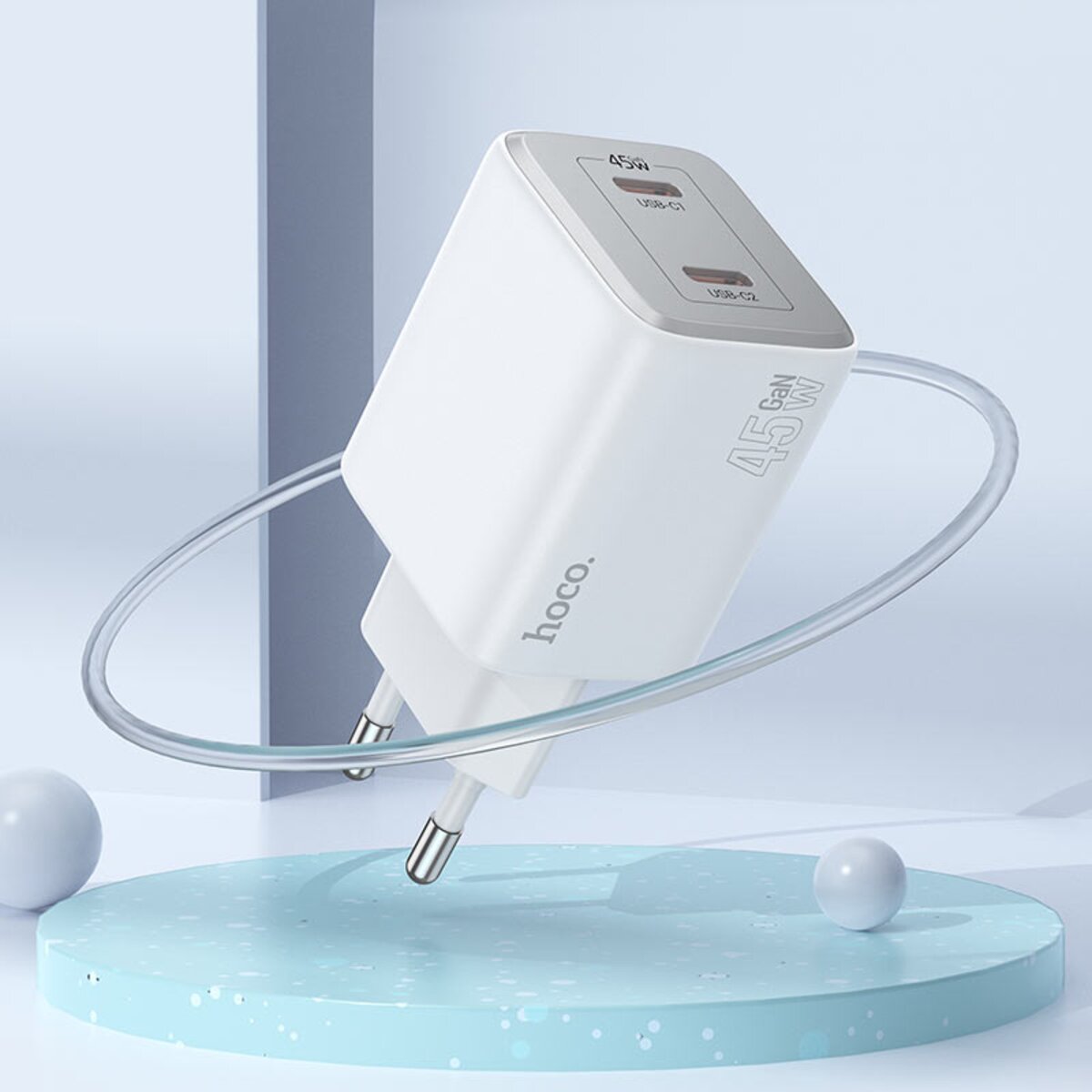 Мережевий зарядний пристрій HOCO N42 Elogiado dual-port PD45W(2C) charger set(C to iP) White