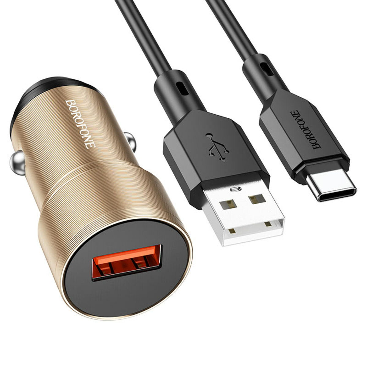 Автомобільний зарядний пристрій BOROFONE BZ19A Wisdom single port QC3.0 car charger set(Type-C) 18W Gold