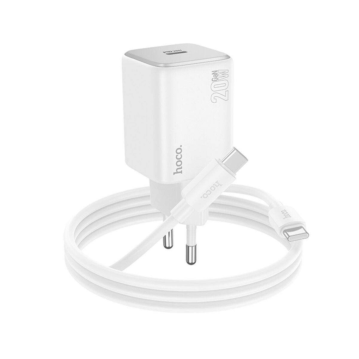 Мережевий зарядний пристрій HOCO N40 Mighty single port PD20W charger set(Type-C to Type-C) White