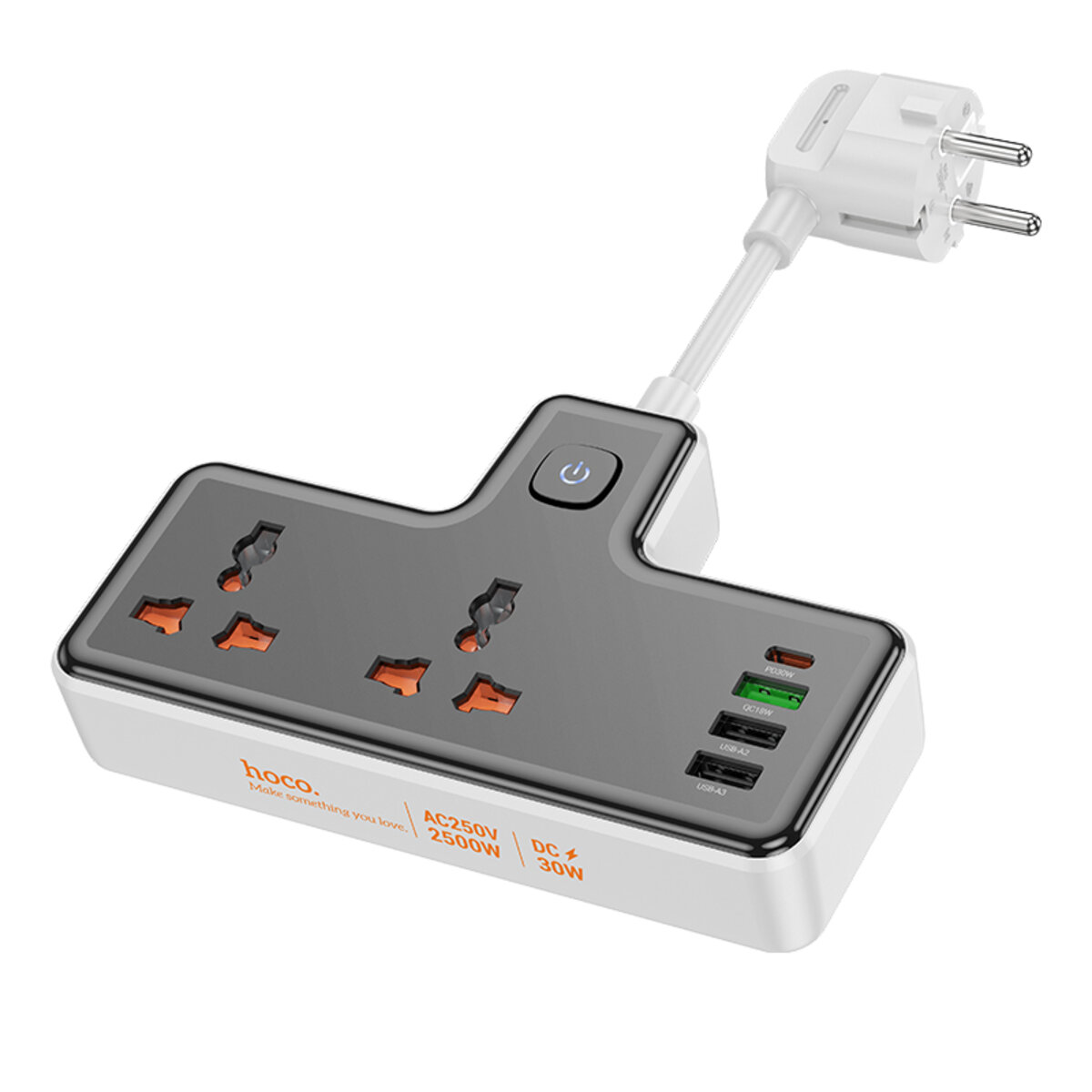 Мережевий подовжувач HOCO  AC12A Reise 2-position expansion socket(PD30W/1C3A) Black