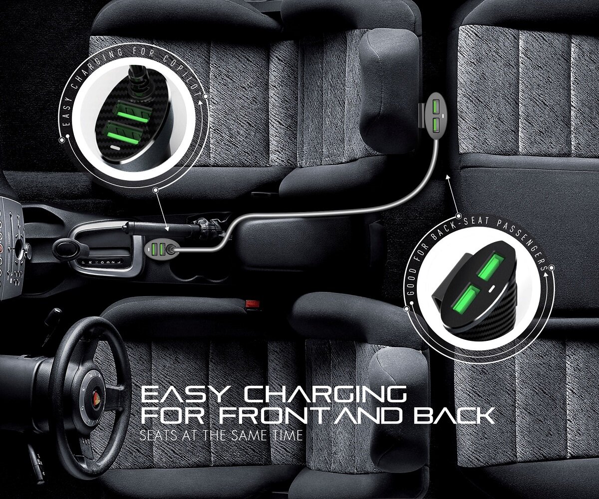 Автомобільний зарядний пристрій CHAROME C7 4-Port Front and Back Seat Car Charger Black