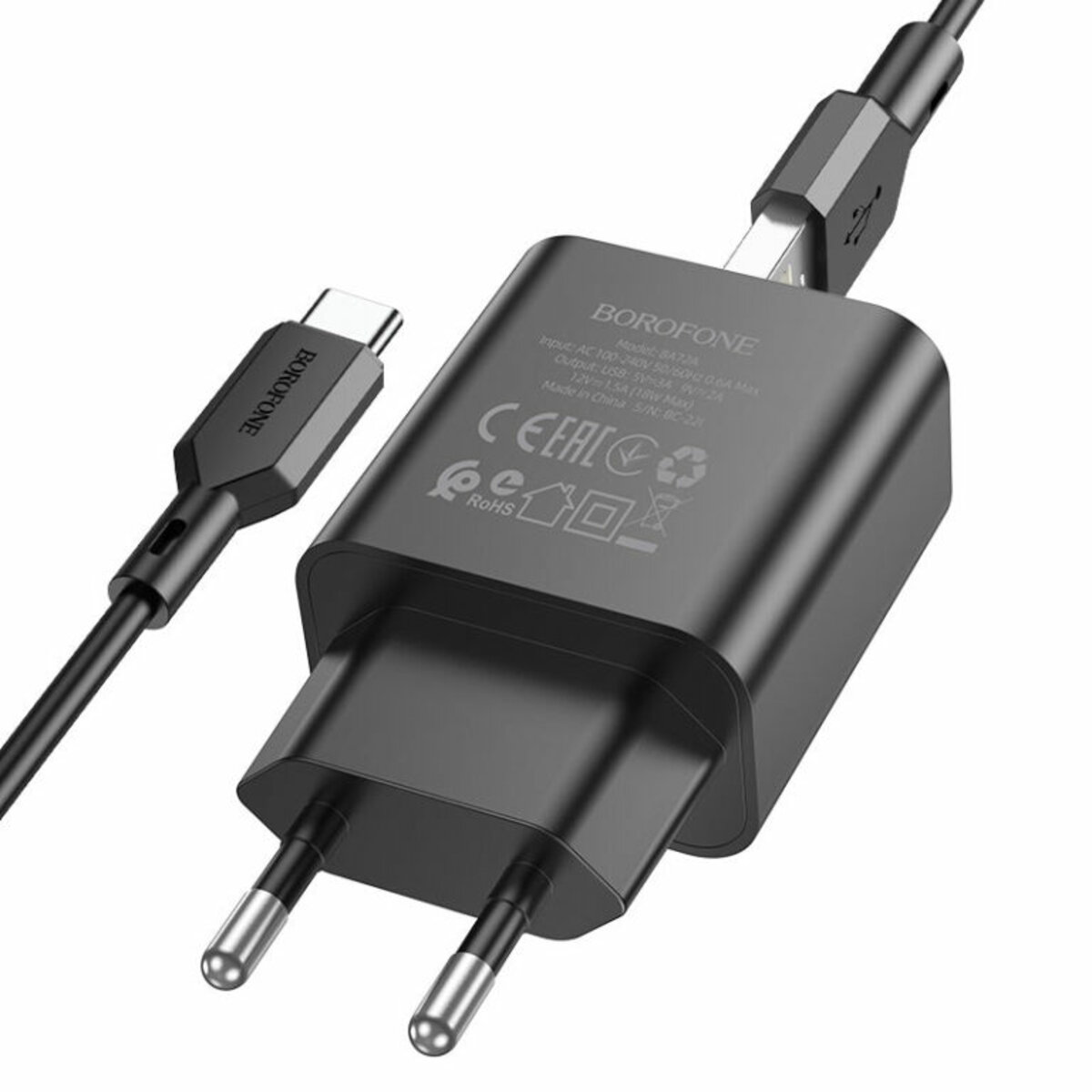 Мережевий зарядний пристрій BOROFONE BA72A Spring single port QC3.0 charger set(Type-C) Black