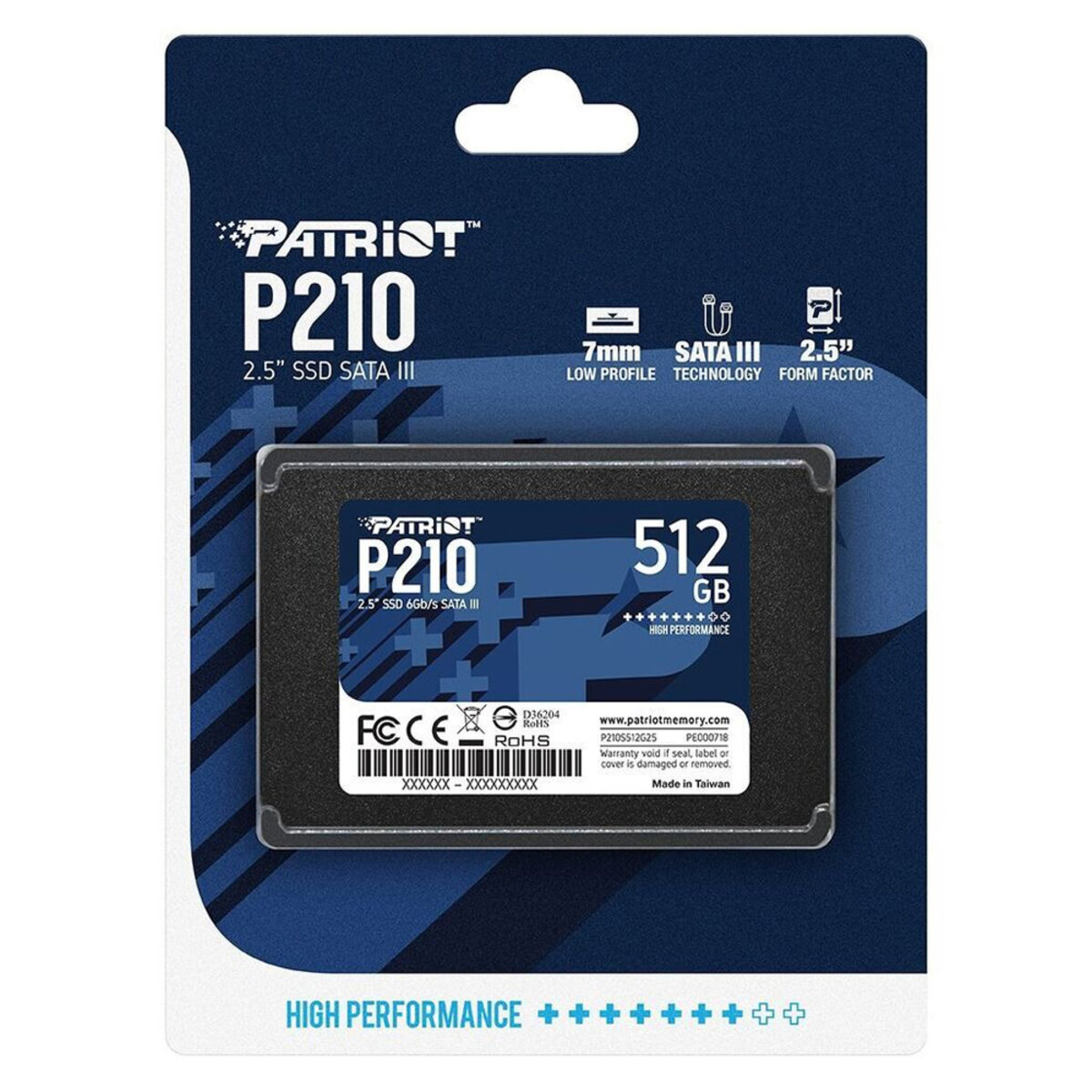 Накопичувач SSD Patriot P210 512GB 2.5" 7mm SATAIII 3D QLC