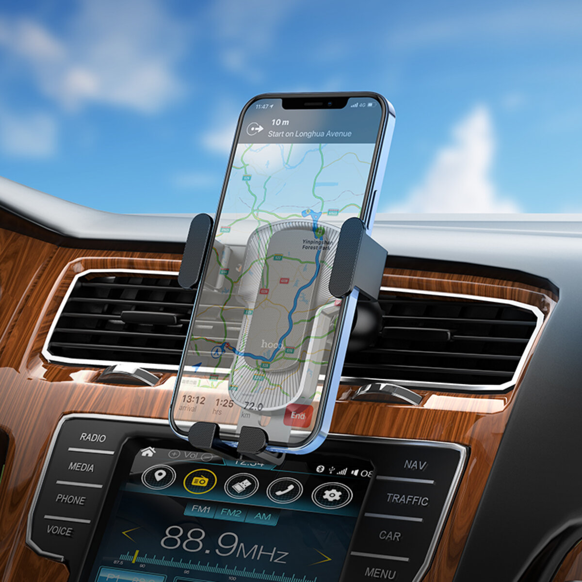 Автотримач для телефона HOCO CA103 vertical and horizontal air outlet gravity car holder Black Metal Gray