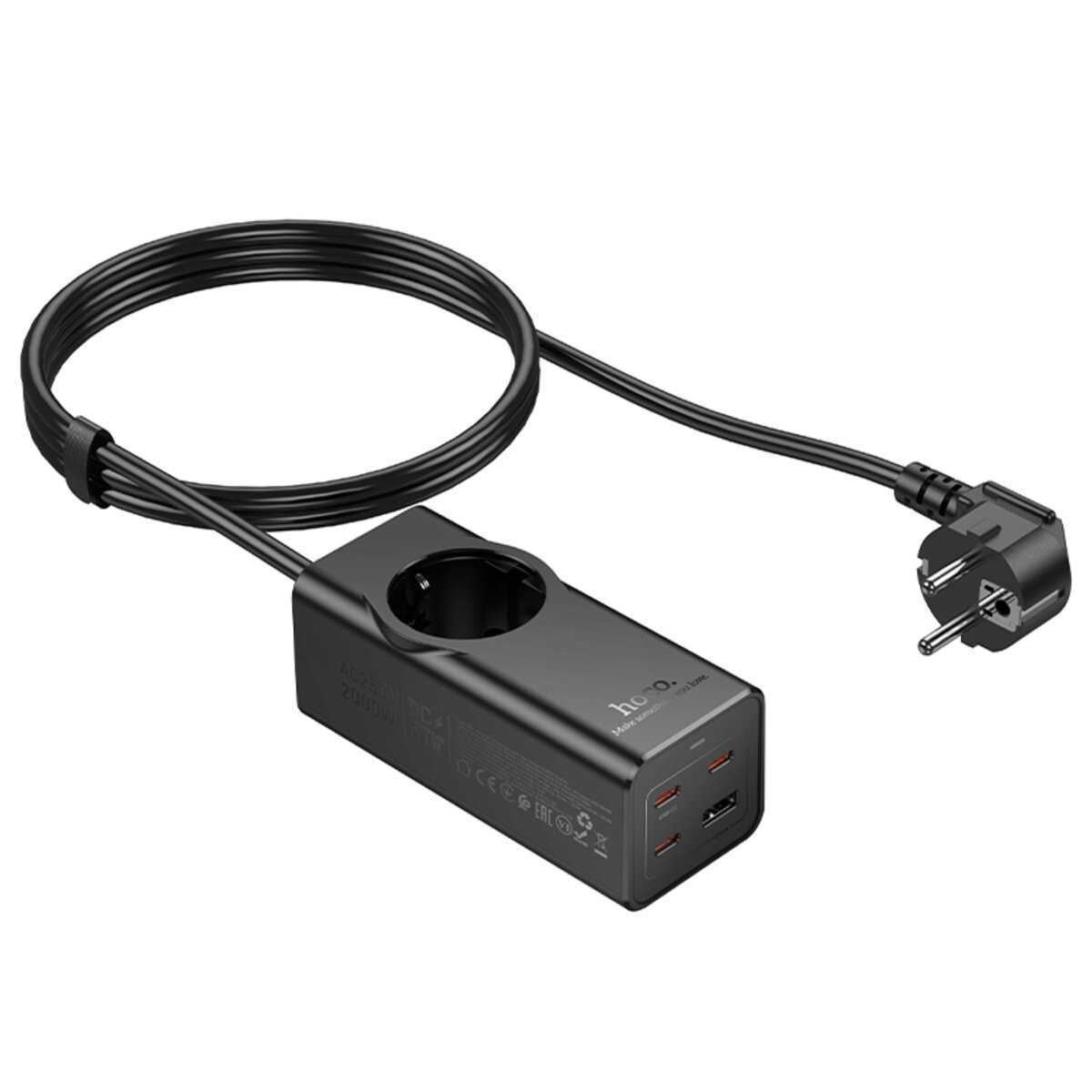 Мережевий подовжувач HOCO NS9 Wisdom 1-position (PD67W/3C1A) desktop socket (EU/GER) Black