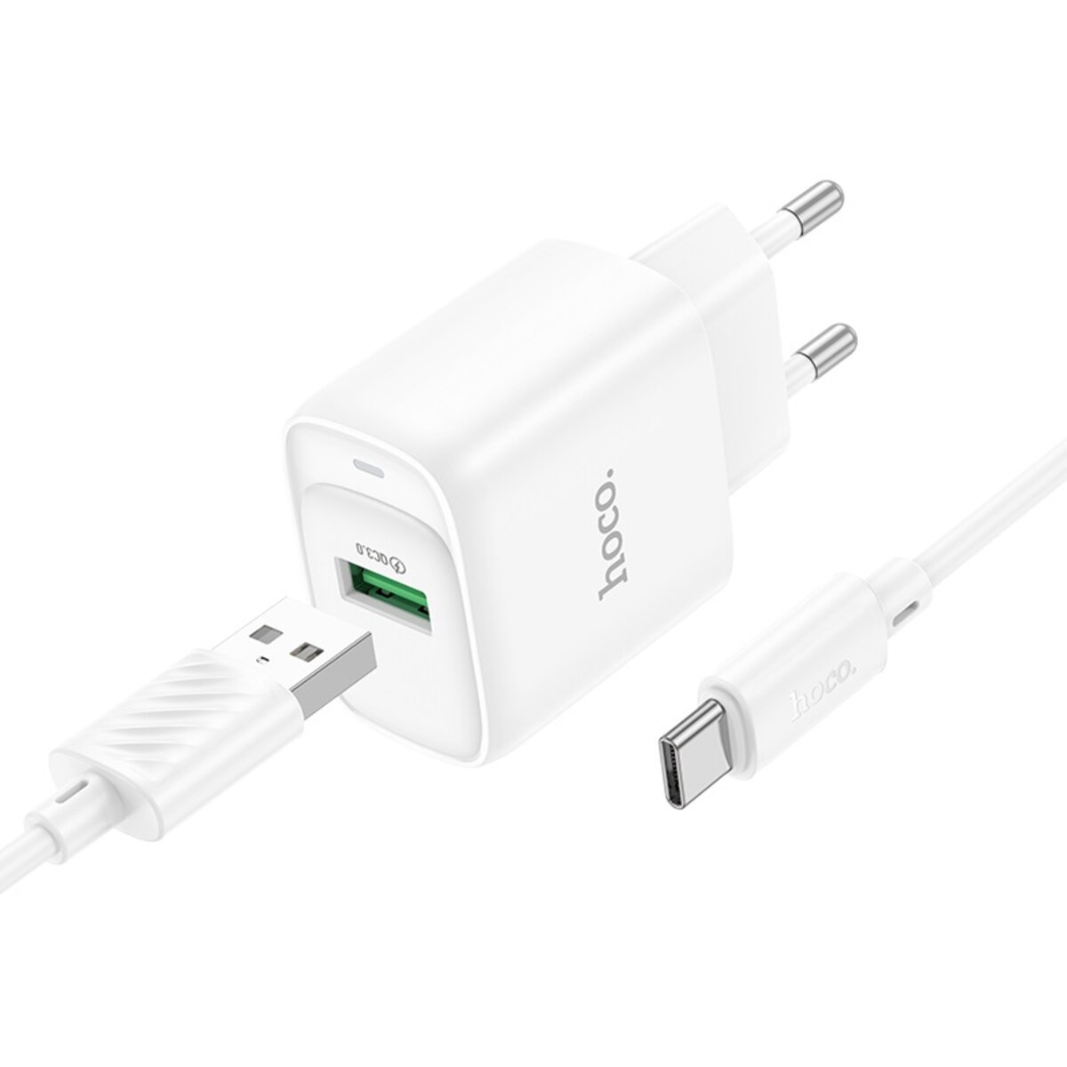 Мережевий зарядний пристрій HOCO C140A Smart single port QC3.0 charger set (Type-C)(EU) White