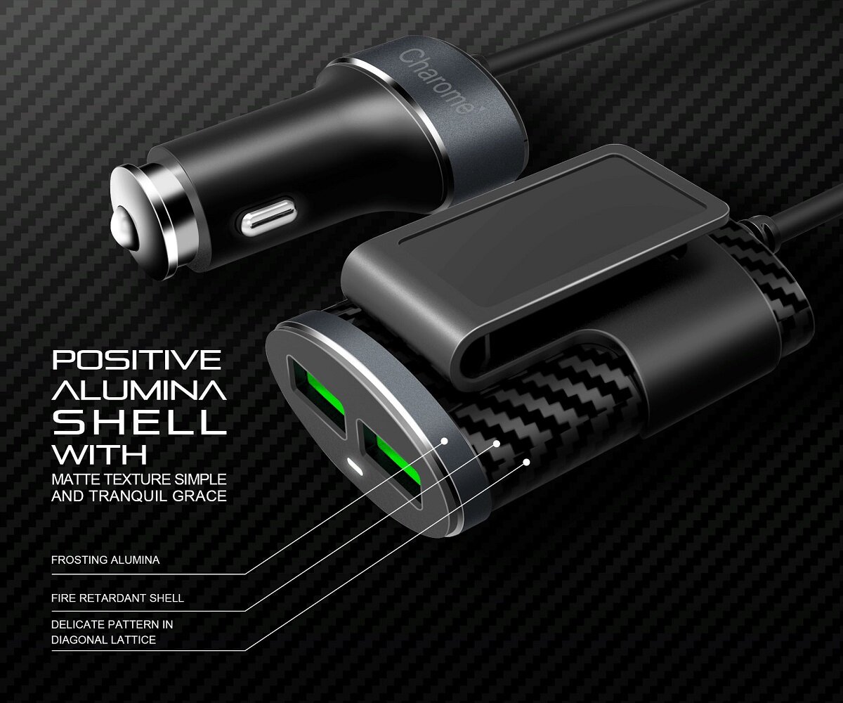 Автомобільний зарядний пристрій CHAROME C7 4-Port Front and Back Seat Car Charger Black