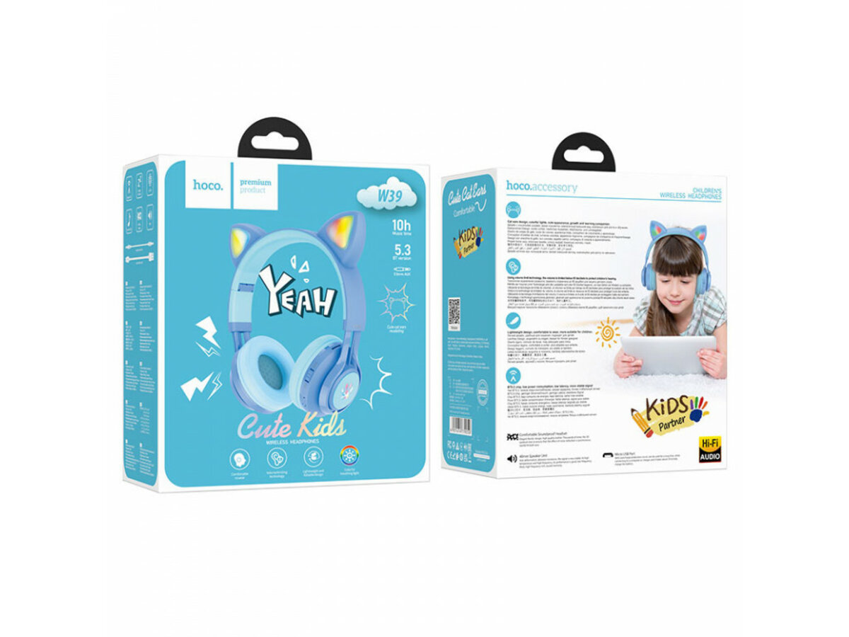 Навушники HOCO W39 Cat ear kids BT headphones Blue