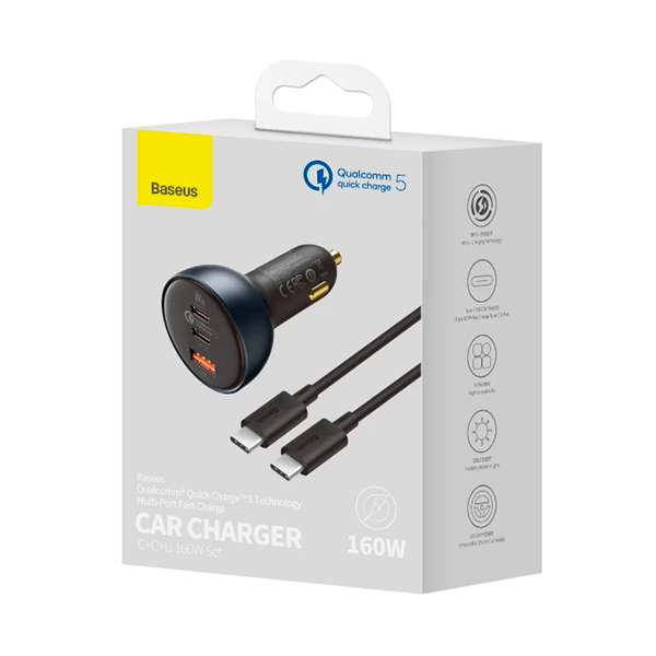 АЗУ Qualcomm Quick Charge 160W USB-A/2xUSB-C with USB-C to USB-C Cable Grey (TZCCZM-0G)