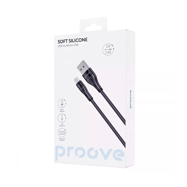 Кабель Proove Soft Silicone Micro USB 2.4A 1m Black