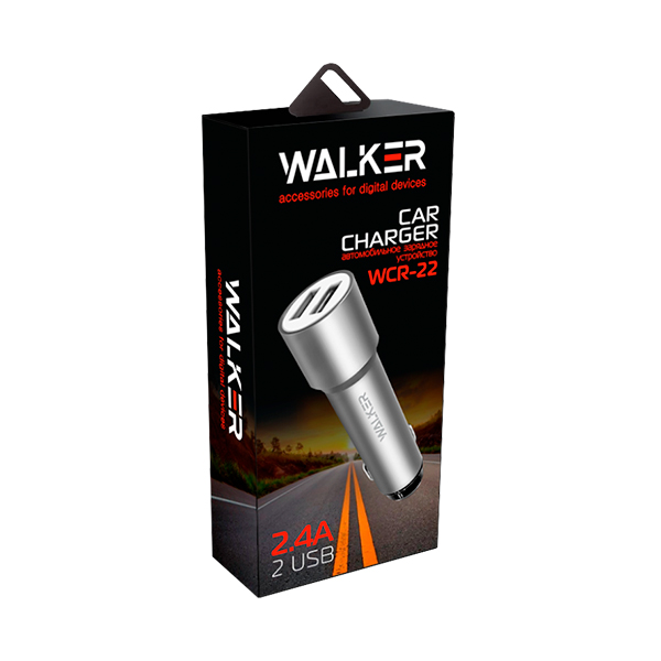 АЗУ Walker WCR-22 2USB 1A+2.4A Metal Black