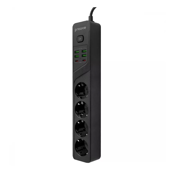 Мережевий подовжувач Proove Power Socket P-04 (4 розетки + 4 USB + 2 Type-C) 2М Black