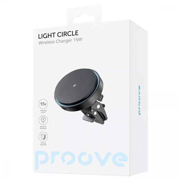 Автотримач для телефона з бездротовою зарядкою Proove Light Circle 15W Black