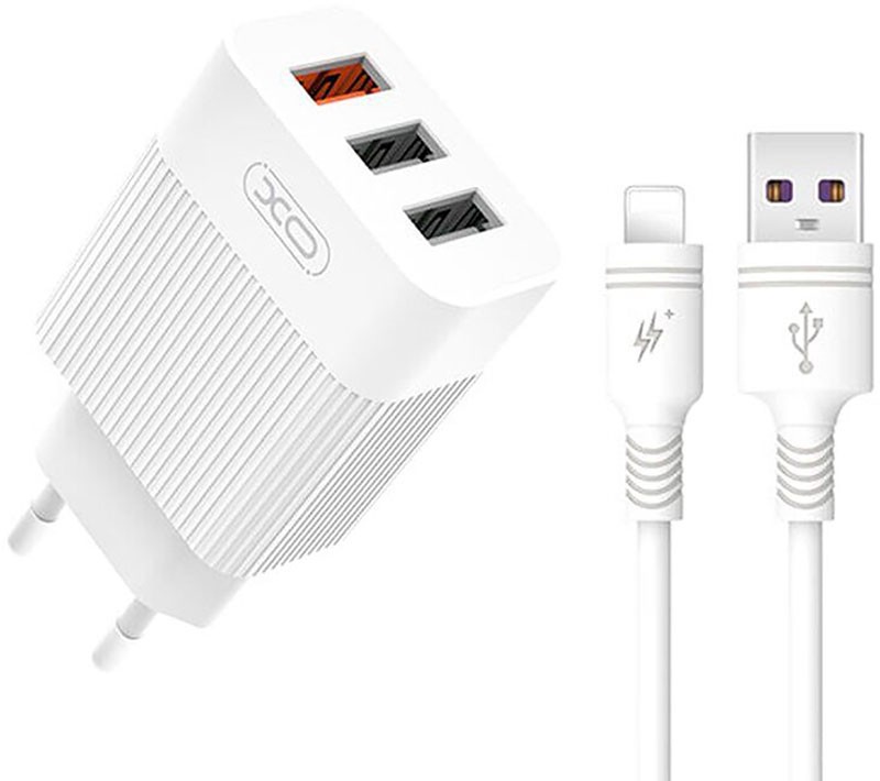 МЗП XO L72 30W (18W/1USB + 2.4A/2 USB) + Lightning Cable White