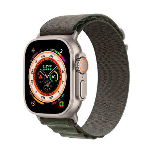 Apple Watch Ultra GPS+Cellular 49mm Titanium Case with Green Alpine Loop (MQFP3) L