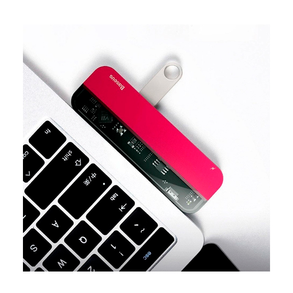 USB-хаб Baseus Transparent Series Type-C Multifunctional HUB Adapter Red (CAHUB-TD09)