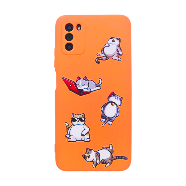 Чохол Original Soft Touch Case for Xiaomi Poco M3 Orange Lazy Cat with Camera Lens