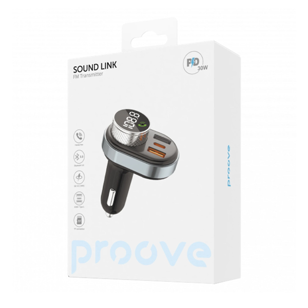 FM-модулятор Proove Launcher Sound Link 30W (PD+QC3.0) Type-C+USB (FMSL30110001)