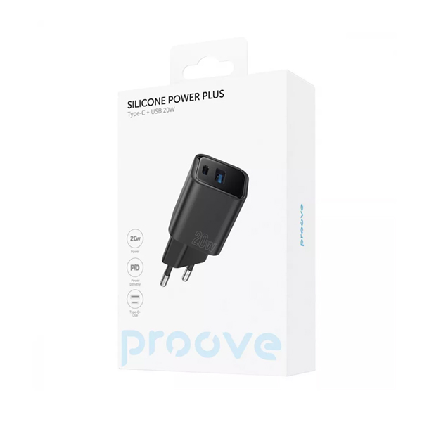 МЗП Proove Silicone Power Plus 20W (Type-C + USB) Black