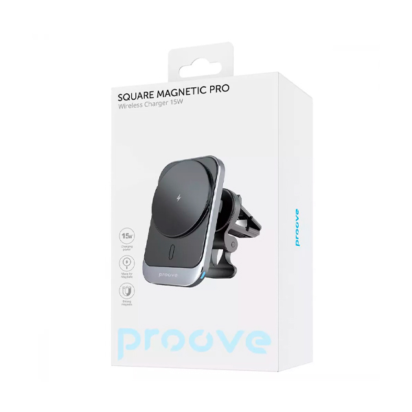 Автотримач для телефона з бездротовою зарядкою Proove Square Magnectic Pro 15W Metal Gray