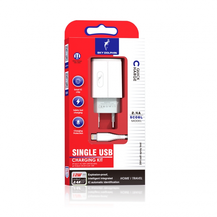 СЗУ SkyDolphin SC06L 1xUSB 2.4A White + Lightning (MZP-000178)