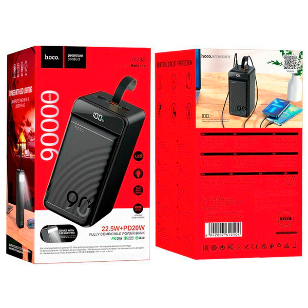 Зовнішній акумулятор Hoco J123D Element 90000mAh 22.5W+PD20W Black