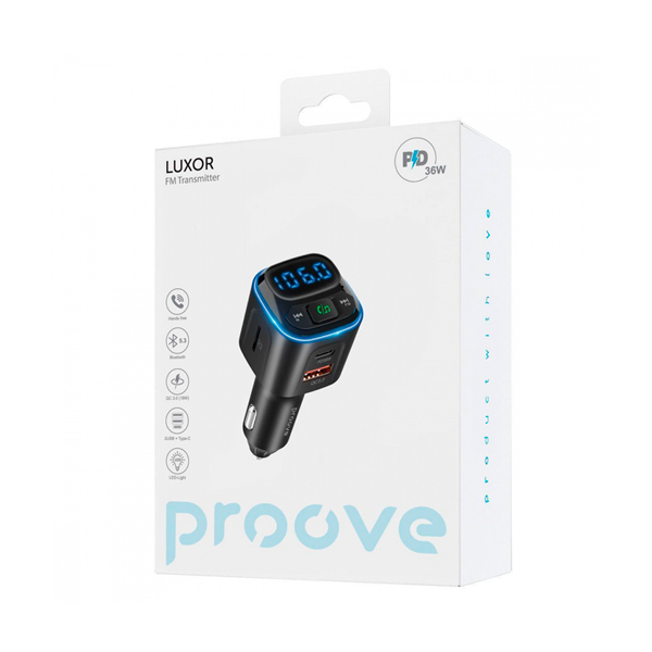 FM-модулятор Proove Luxor 36W (PD+QC3.0) Type-C+USB Black