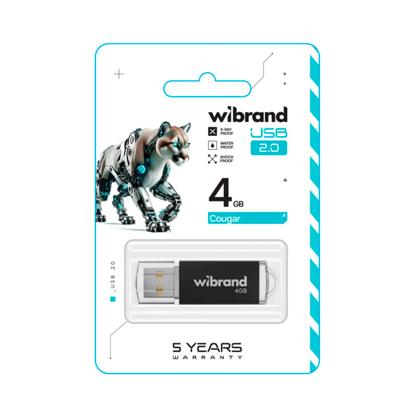 Флешка Wibrand 4GB Cougar USB 2.0 Black (WI2.0/CU4P1B)