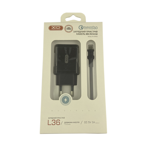 СЗУ XO L36 1USB QC3.0 18W + Micro USB Cable Black