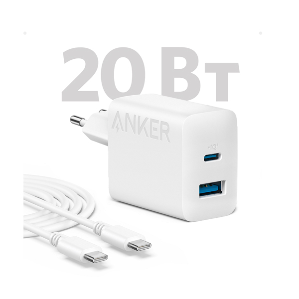 МЗП Anker PowerPort 312 20W PD3.0, PIQ3.0, QC3.0 White + Type-C to Type-C (B2348G21)