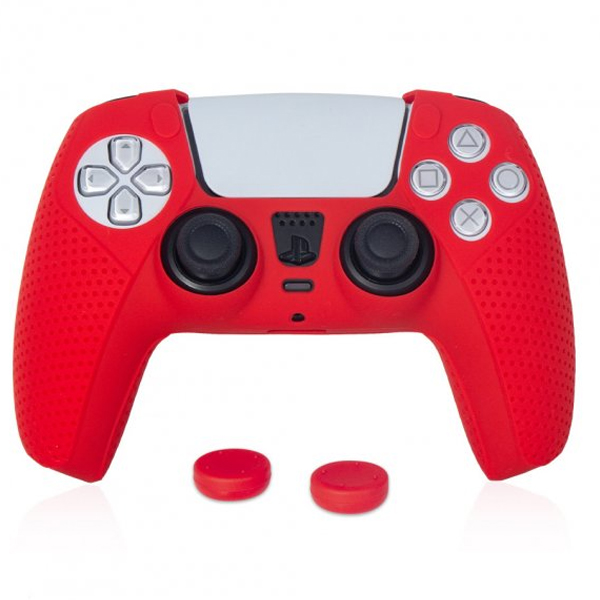 Силиконовый чехол для джойстика Sony PlayStation PS5 Type 1 Dobe Red + накладки на аналоговые стики