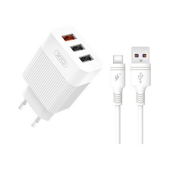 МЗП XO L72 30W (18W/1USB + 2.4A/2 USB) + Type-C Cable White