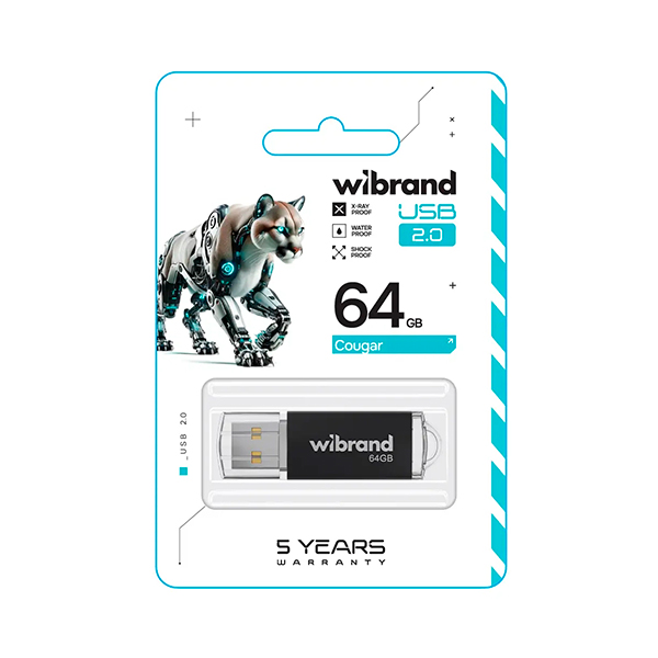 Флешка Wibrand 64GB Сougar USB 2.0 Black (WI2.0/CU64P1B)