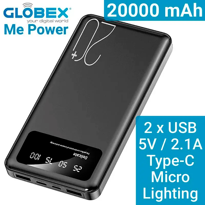 Зовнішній акумулятор Globex Me Power 20000mAh Black