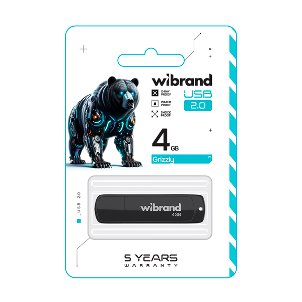 Флешка Wibrand 4GB Grizzly USB 2.0 Black (WI2.0/CR4P3B)