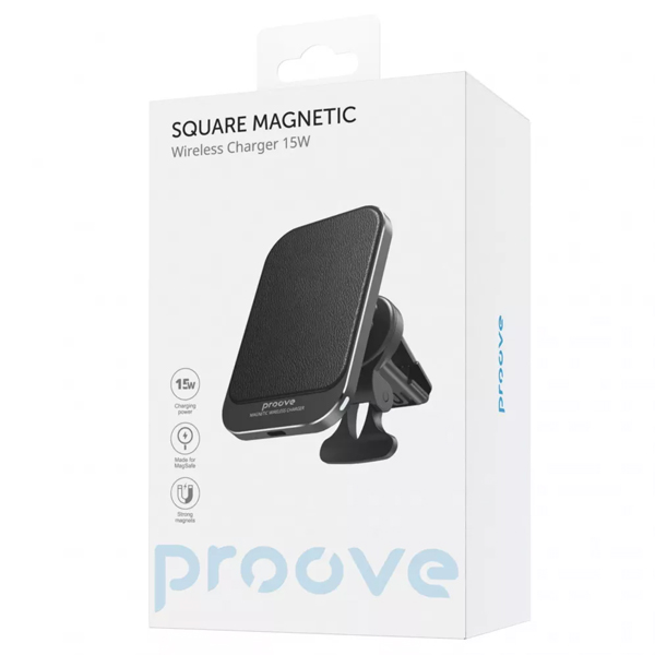 Автотримач для телефона з бездротовою зарядкою Proove Square Magnetic 15W Black