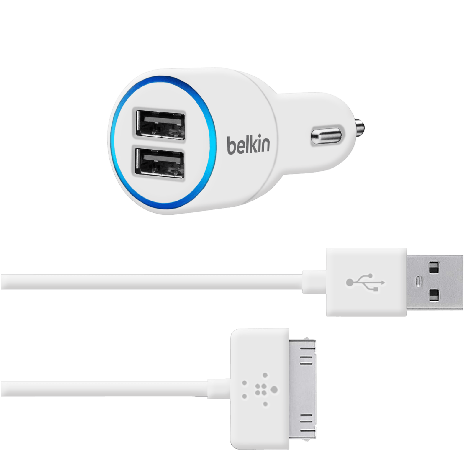 АЗУ Belkin iPhone 3G/4/4S 2.1A+2.1A 2in1 (AЗУ+USB Cable) White