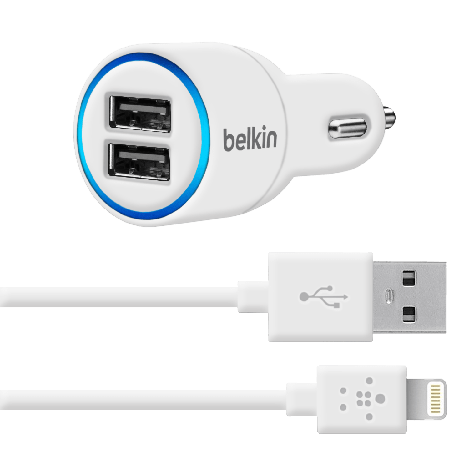 АЗУ Belkin iPhone 5/5S 2.1A+2.1A 2in1 (AЗУ+USB Cable) White