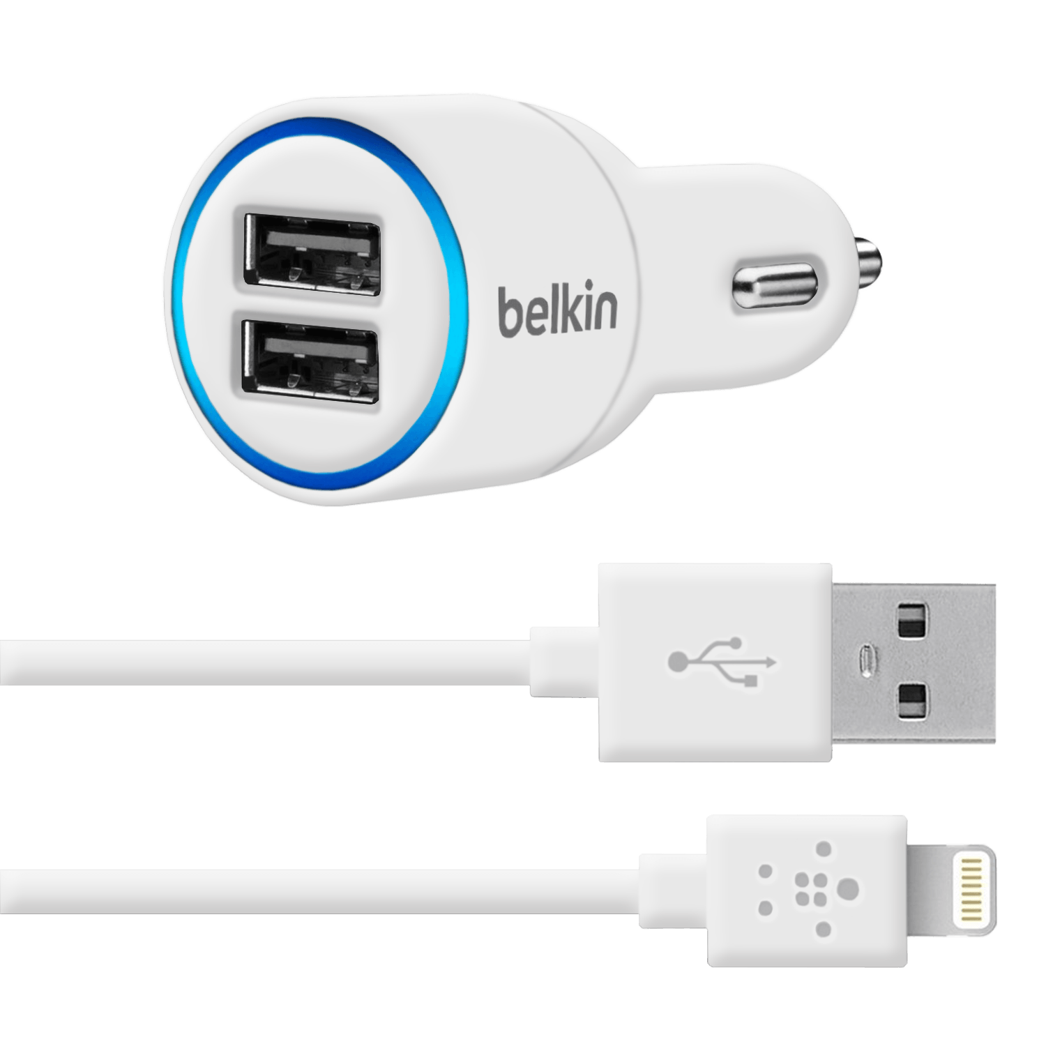 АЗУ Belkin iPhone 5/5S 2.1A+2.1A 2in1 (AЗУ+USB Cable) White