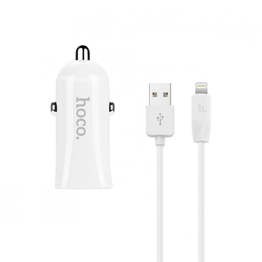 АЗУ Hoco Z12 Elite Two-Port 2.4A+2.4A + Cable Lightning White